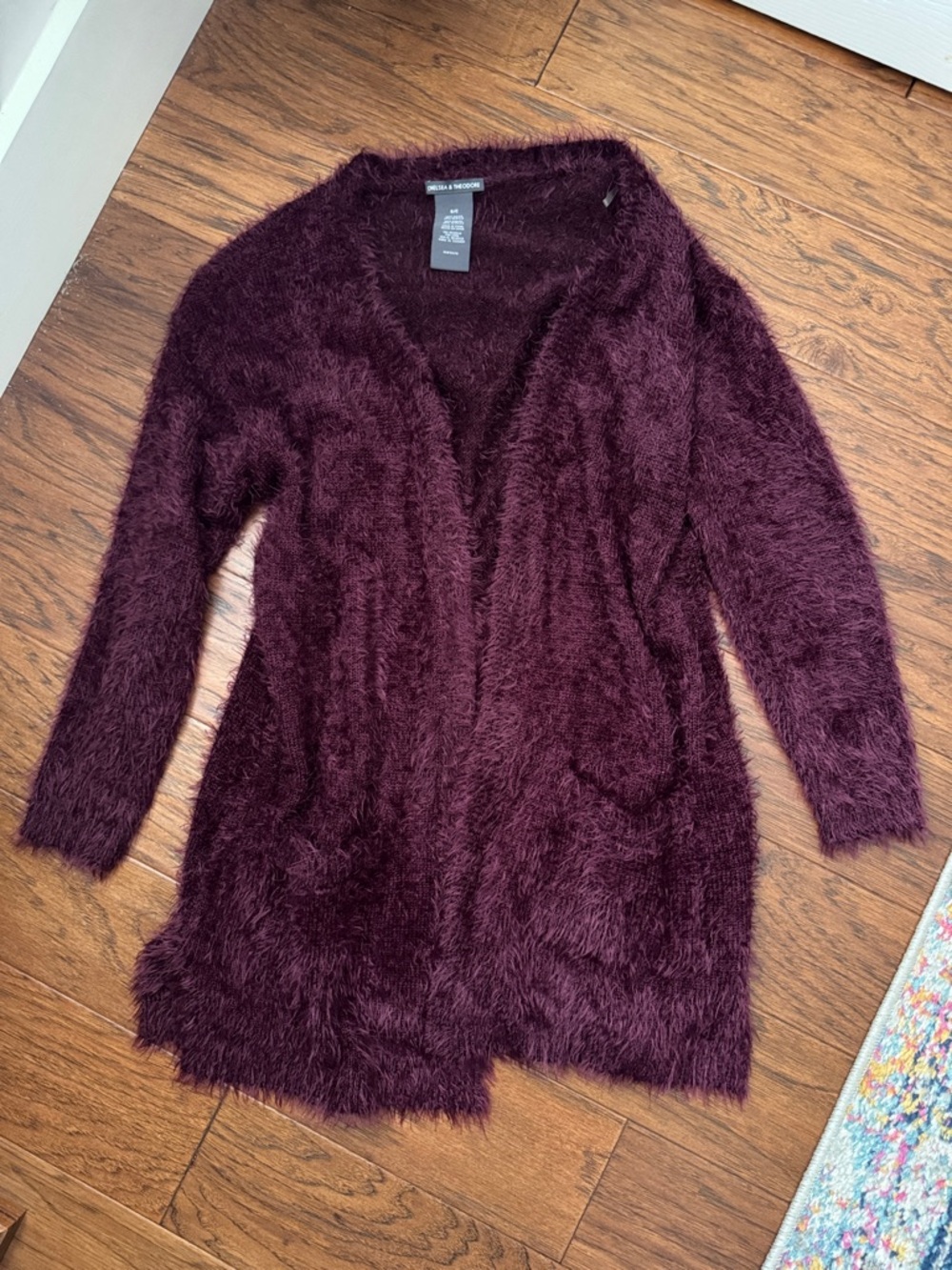 Chelsea & Theadore | Fuzzy Plush Open-Front Cardigan Sweater - Burgundy